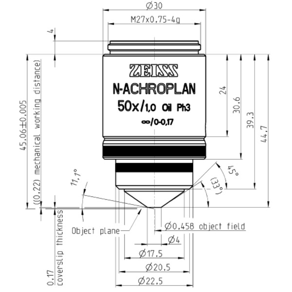 ZEISS Objectif N-Achroplan 50x/1,0 Oil Ph3 wd=0,22mm