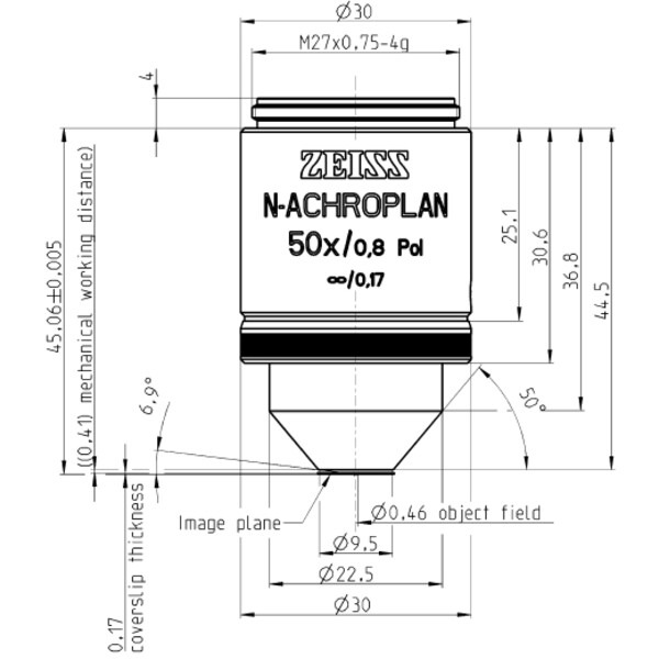ZEISS Objectif N-Achroplan 50x/0,8 pôle wd=0,41mm