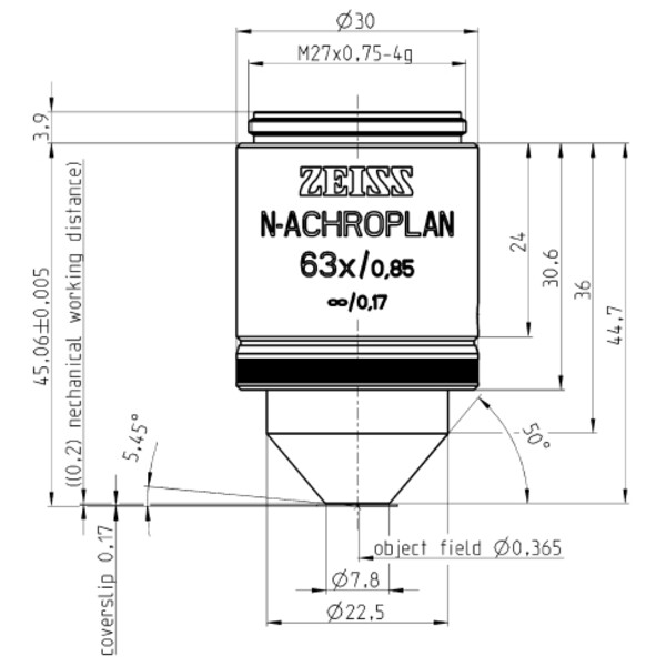 Objectif ZEISS Objektiv N-Achroplan 63x/0,85 wd=0,20mm