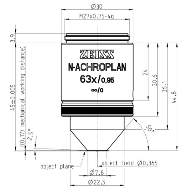 Objectif ZEISS Objektiv N-Achroplan 63x/0,95 D=0 wd=0,17mm