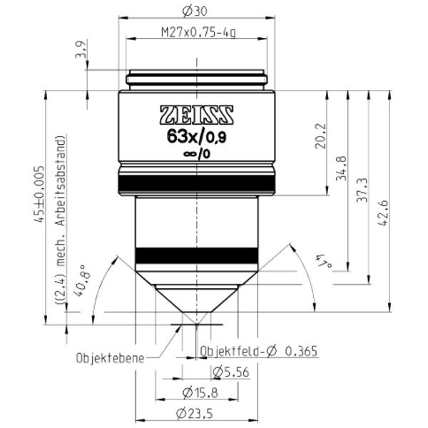 Objectif ZEISS Objektiv W N-Achroplan 63x/0,9 wd=2,4mm