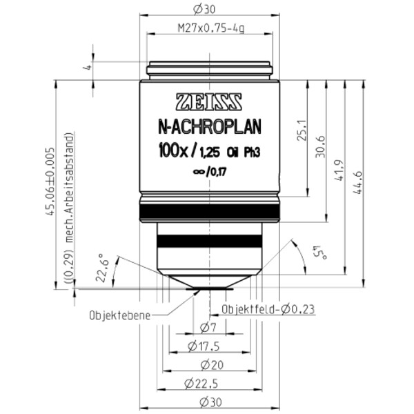 ZEISS Objectif N-Achroplan 100x/1,25 Oil Ph3 wd=0,29mm
