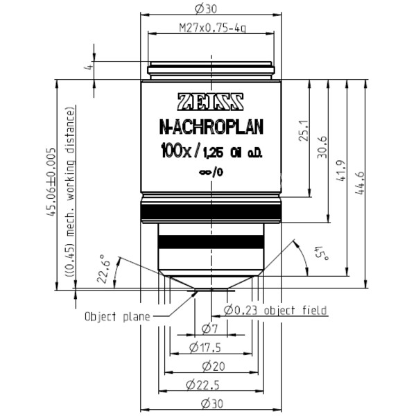 Objectif ZEISS Objektiv N-Achroplan 100x/1,25 Oil D=0 wd=0,45mm