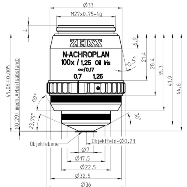 ZEISS Objectif N-Achroplan 100x/1,25 Oil Iris wd=0,29mm