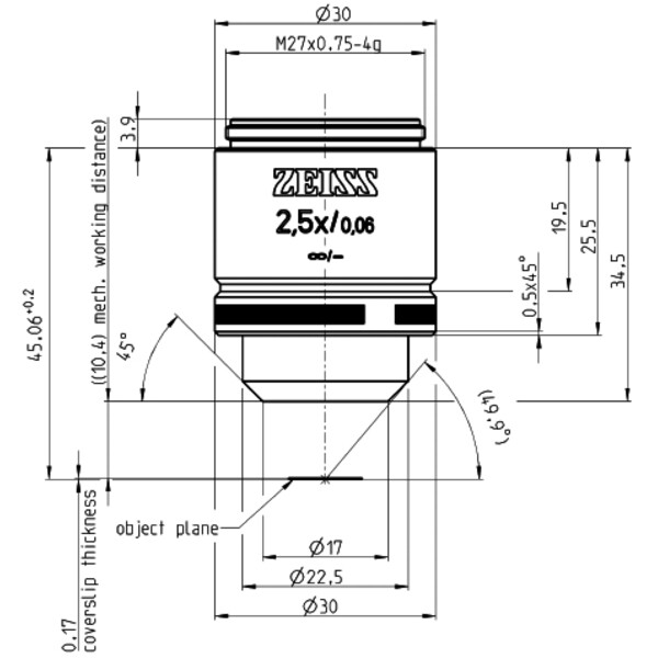 ZEISS Objectif Plan A 2,5x/0,06 wd=10,4mm