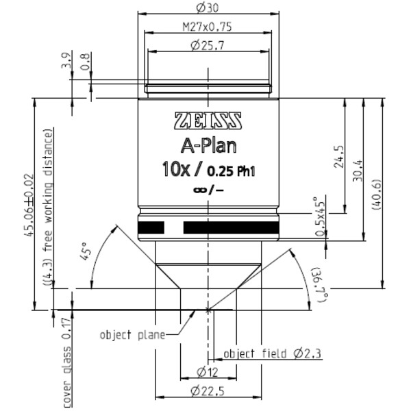 Objectif ZEISS Objektiv A-Plan 10x/0,25 Ph1 wd=4,3mm