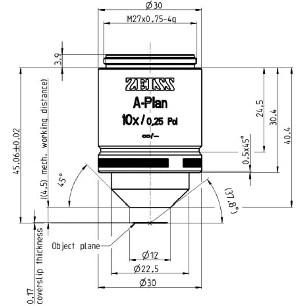 Objectif ZEISS Objektiv A-Plan 10x/0,25 Pol wd=4,5mm