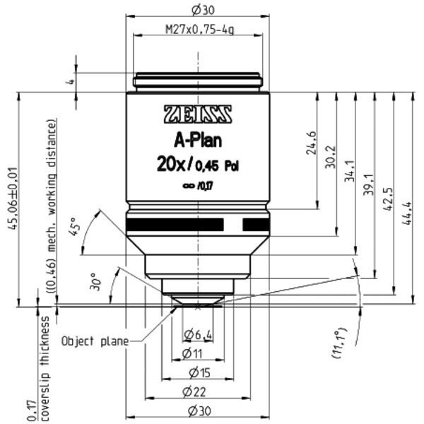ZEISS Objectifs Plan A 20x/0,45 pôle wd=0,46mm