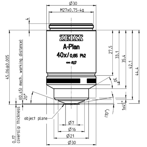 Objectif ZEISS Objektiv A-Plan 40x/0,65 Ph2 wd=a=0,45mm