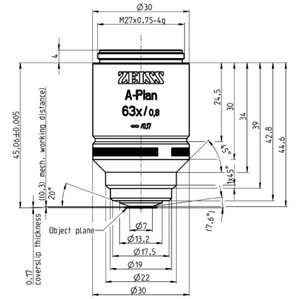 Objectif ZEISS Objektiv A-Plan 63x/0,8 wd=0,30mm