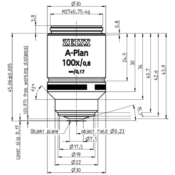 Objectif ZEISS Objektiv A-Plan 100x/0,8 wd=0,97mm