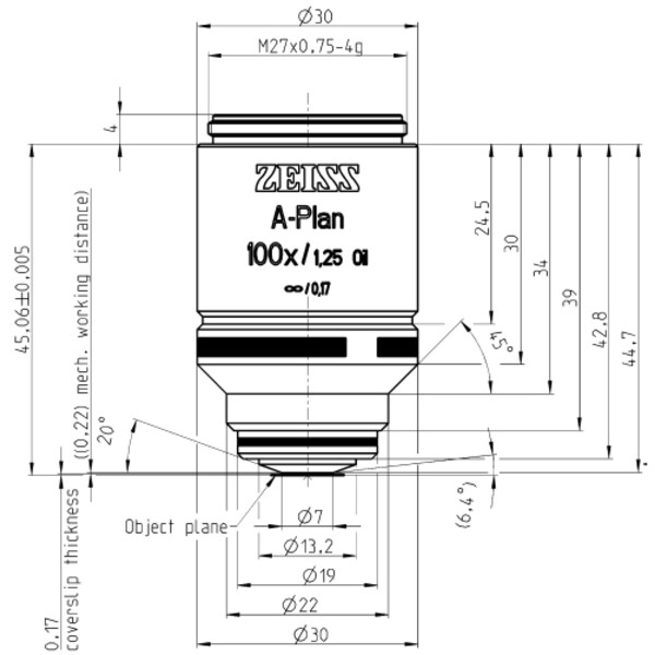 ZEISS Objectif Plan A 100x/1,25 huile wd=0,22mm