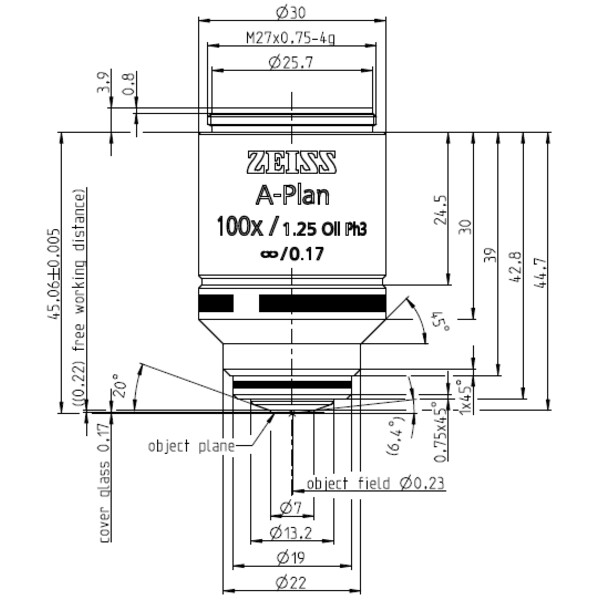 ZEISS Objectif A-Plan 100x/1,25 Oil Ph3 wd=0,22mm
