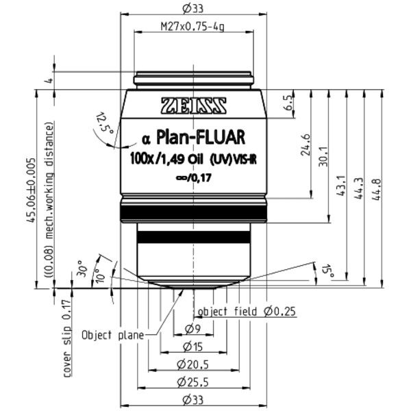 Objectif ZEISS Objektiv alpha Plan-Fluar 100x/1,49 Oil wd=0,08mm