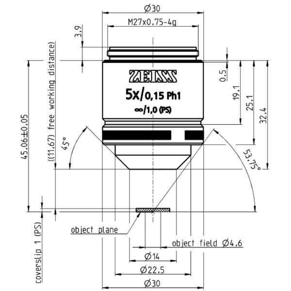 ZEISS Objectifs LD A-Plan 5x/0,15 Ph1 wd=11,7mm