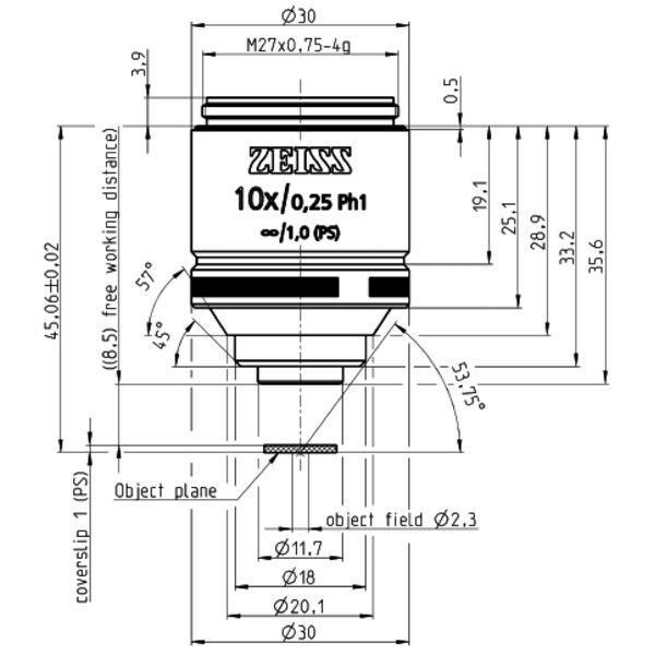 Objectif ZEISS Objektiv LD A-Plan 10x/0,25 Ph1 wd=8,5mm