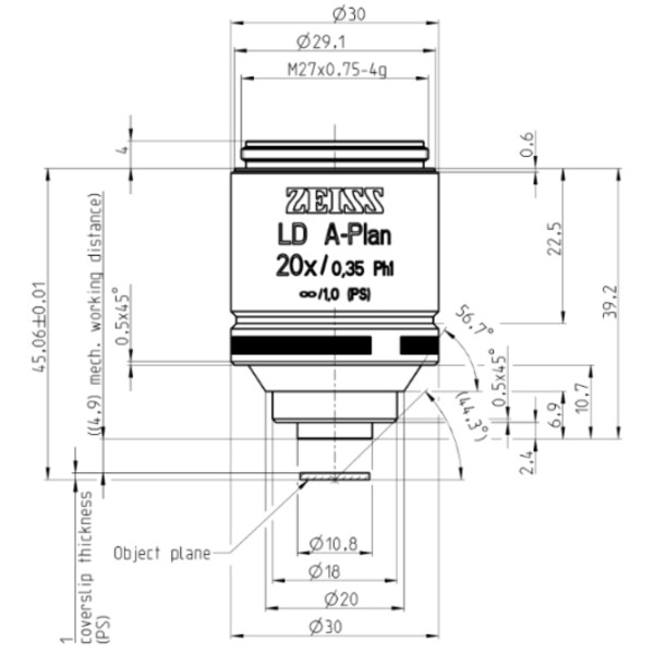 Objectif ZEISS Objektiv LD A-Plan 20x/0,35 Ph1 wd=4,9mm