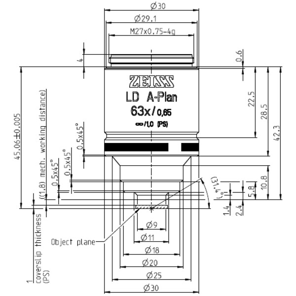 ZEISS Objectif LD A-Plan 63x/0,65 wd=1,8mm