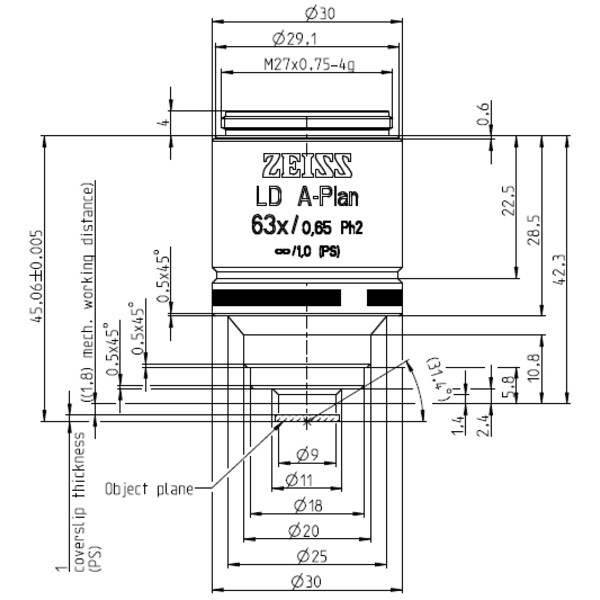 ZEISS Objectif LD A-Plan 63x/0,65 Ph2 wd=1,8mm