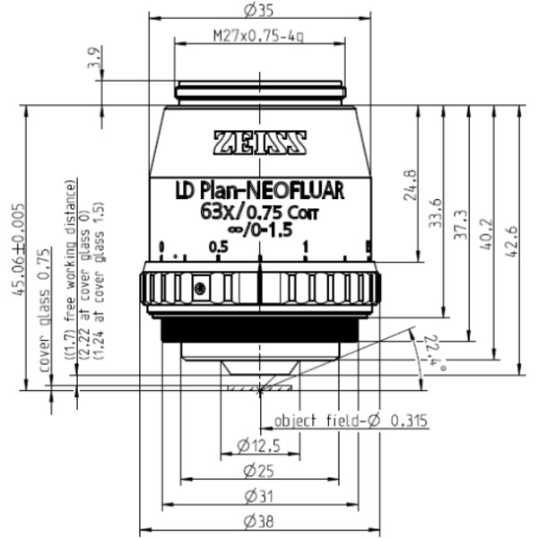 Objectif ZEISS Objektiv LD Plan-Neofluar 63x/0,75 Korr wd=2,2mm