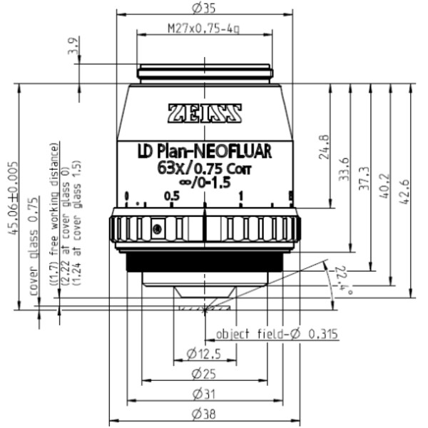 Objectif ZEISS Objektiv LD Plan-Neofluar 63x/0,75 Korr wd=2,2mm