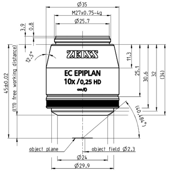 Objectif ZEISS Objektiv EC Epiplan 10x/0,25 HD wd=11,0mm