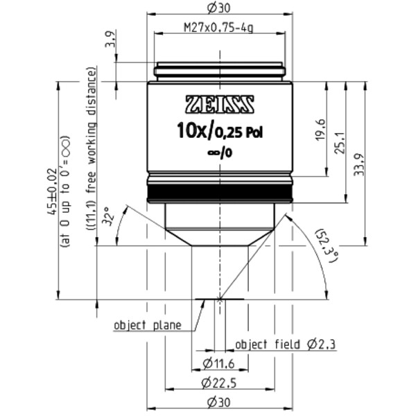 ZEISS Objectifs EC Epiplan 10x/0,25 pôle wd=11,0mm