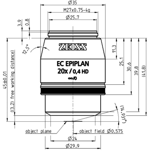 Objectif ZEISS Objektiv EC Epiplan 20x/0,4 HD wd=3,2mm