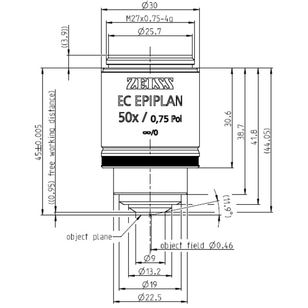 ZEISS Objectif EC Epiplan 50x/0,75 pôle wd=1,0mm