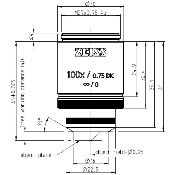 Objectif ZEISS Objektiv LD EC Epiplan-Neofluar 100x/0,75 DIC wd=4,0mm