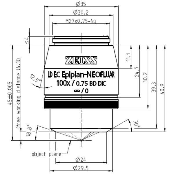 Objectif ZEISS Objektiv LD EC Epiplan-Neofluar 100x/0,75 HD DIC wd=4,1mm