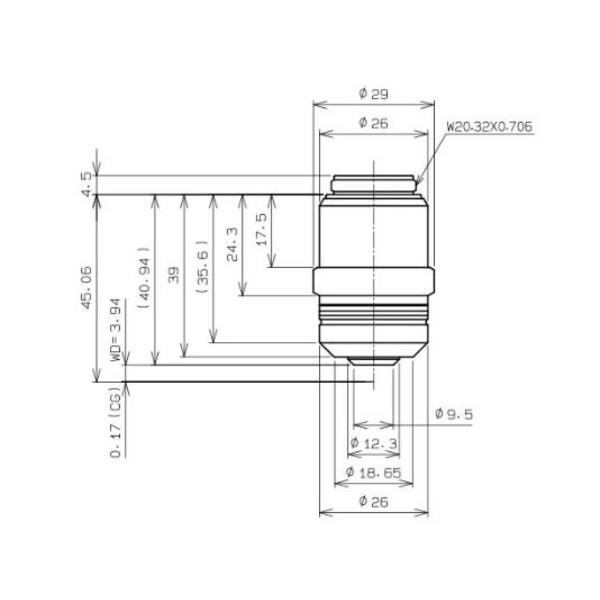 Evident Olympus Objectif LPLN40X/0.65, plan, infinity, dry, w.d.3.4-4.10, verre de protection 0-1.00