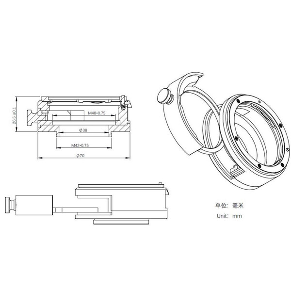 Pierro Astro Adapter Canon EOS - T2 avec support de filtre ZWO