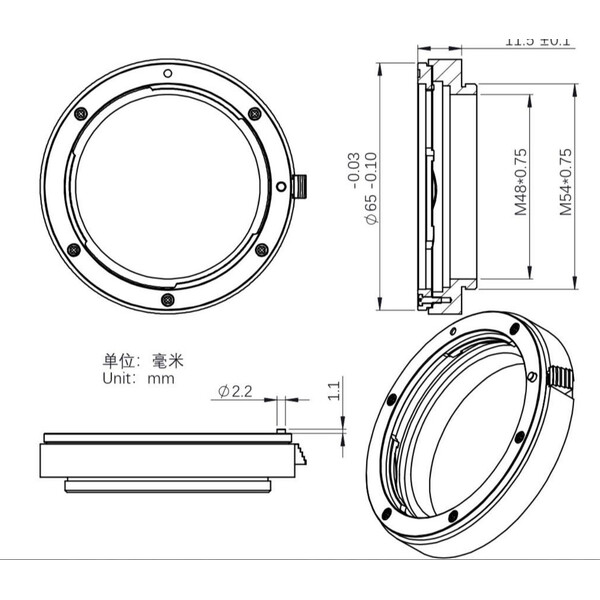 Pierro Astro Bague d'adaptation Canon EOS - M54 pour ASI 2400 / 2600 ou 6200