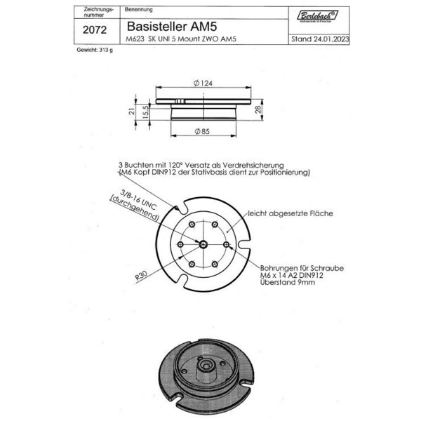 Berlebach Plaque d'adaptation Convient pour ZWO AM5