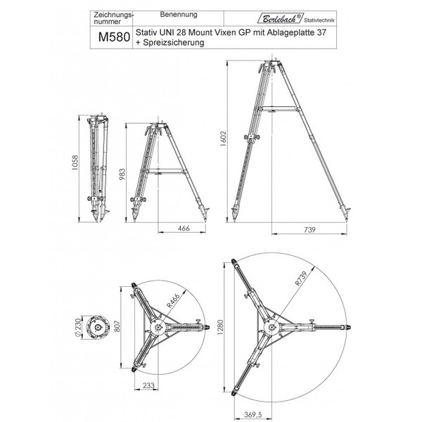 Trépied Berlebach Uni 28 mit ebener Ablageplatte 3/8"