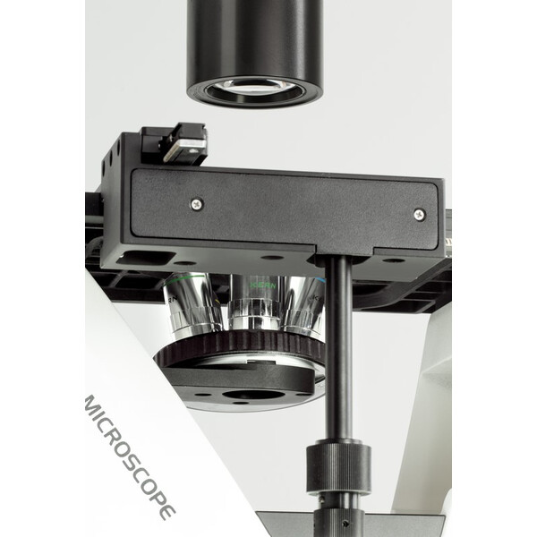Kern OCM 166, FL, PH, trino, inversé, condenseur Abbe N.A. 0,3 fixe, 10x-40x, 30 W LED, Al, 100 W HBO, Dl