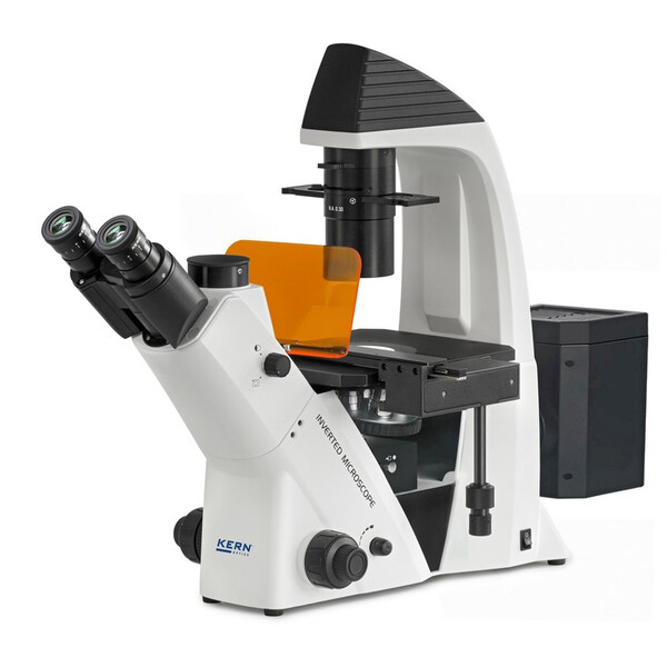 Microscope inversé Kern OCM 167, FL, PH, trino, Abbe-N.A.-0,3-Condenseur fixe, 10x-40x, Al, Dl, 5W LED