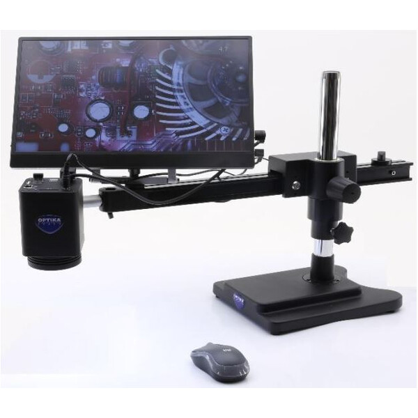 Microscope Optika IS-4K2, zoom optique 1x-18x, autofocus, 8 MP, 4K Ultra HD, support en porte-à-faux, écran 15,6 pouces