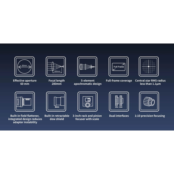 Lunette apochromatique ToupTek HOPE D60 60/280 f/4.66