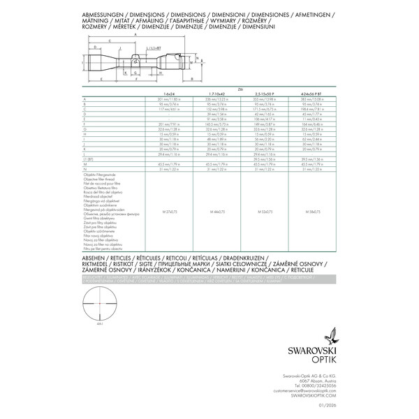 Lunette de tir Swarovski Z6i 1-6x24 L 4A-i 3e génération