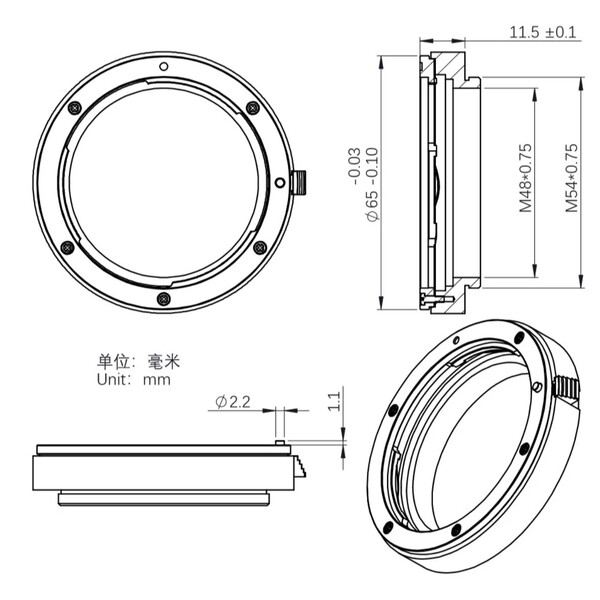 Adaptateurs pour objectifs photographiques ZWO Canon EOS / EFW 2"