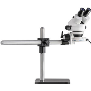 Microscope stéréo zoom Kern OZL 963, trino, 0,7-4,5x, Trépied à bras télescopique, Plaque, Anneau lumineux LED.