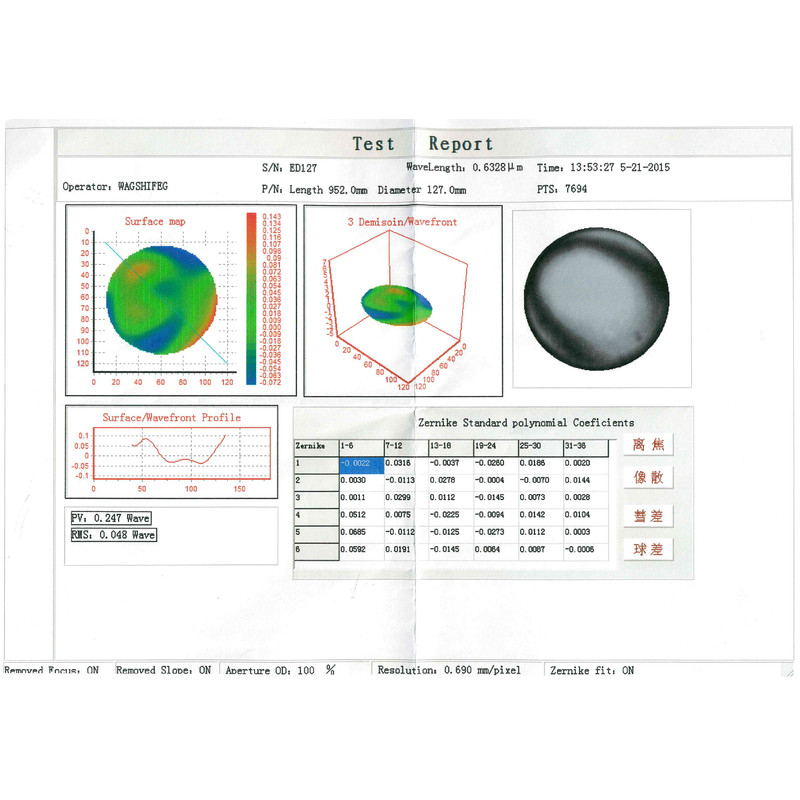 Lunette apochromatique Omegon Pro APO AP 127/952 ED Triplet OTA