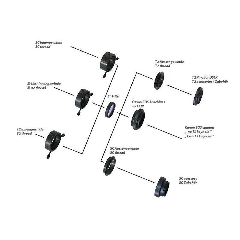 TS Optics Fixation tournante T2 femelle (côté télescope) et filetage SC mâle (côté appareil photo)