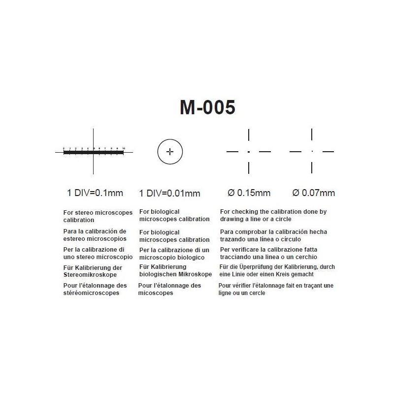 Micromètre pour objets Optika M-005, Lame micrométrique 26x76 mm, avec rang 1 mm, divisé en 0,01 mm