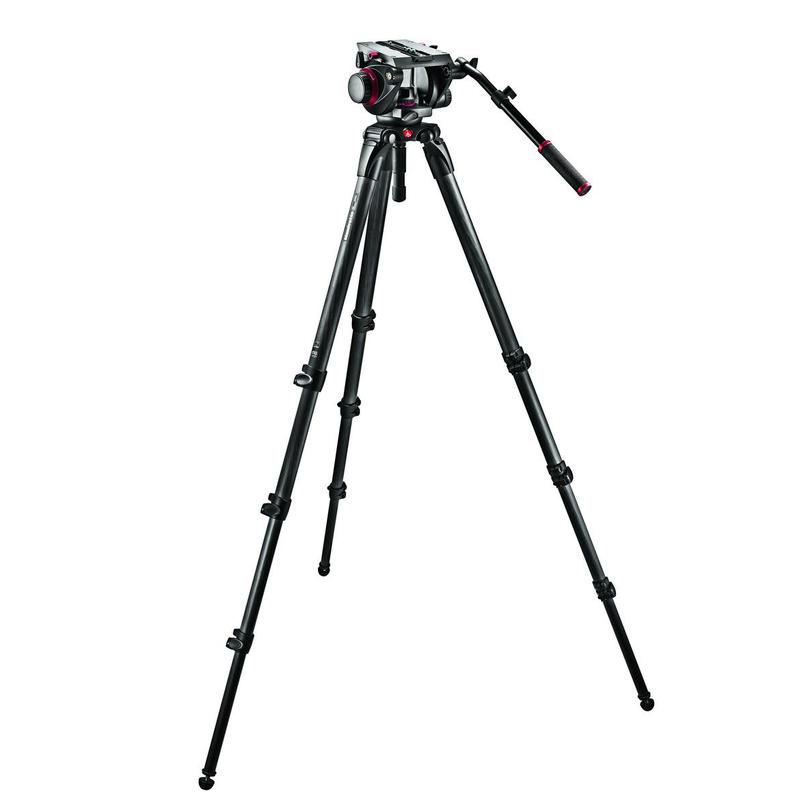 Manfrotto Kit trépied simple tube en aluminium et entretoise centrale 536, avec tête panoramique Pro Fluid Video-Neiger 509HD