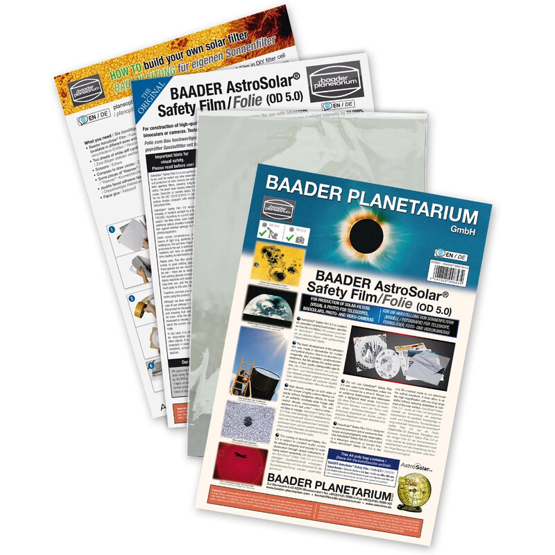 Feuille filtrante Baader Film filtrant AstroSolar® Safety, indice d'opacité (OD) 5,0, 20 x 29 cm