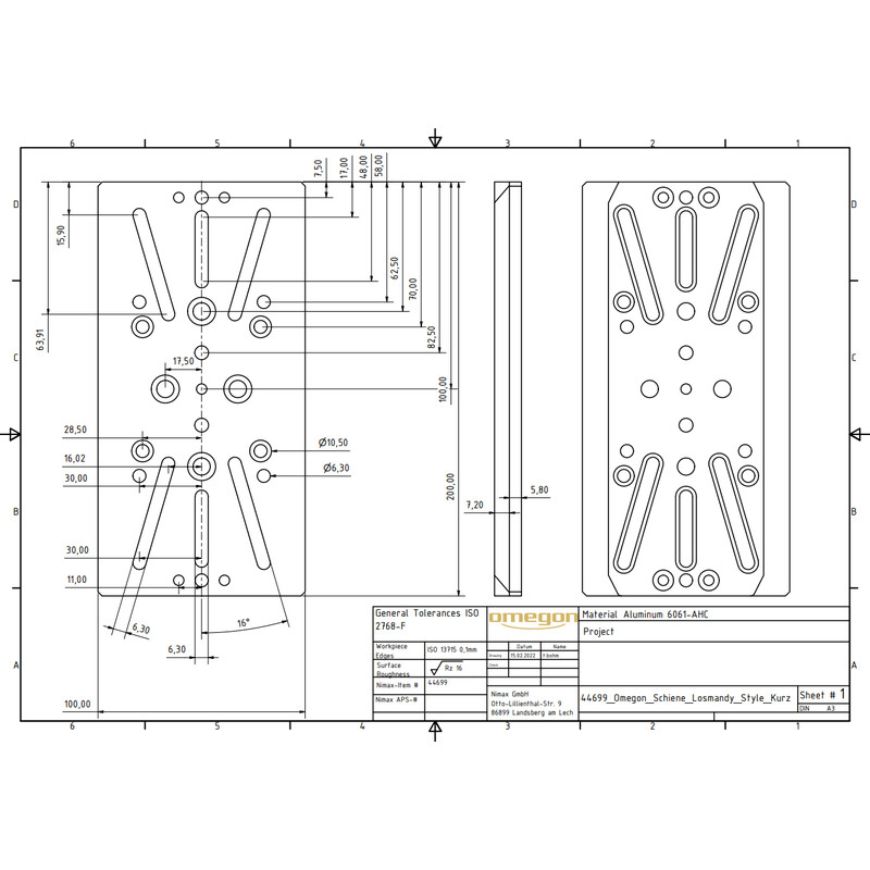 Omegon Platine de montage universelle style Losmandy (courte)