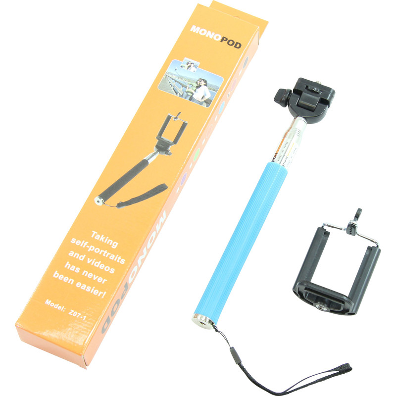 Monopied en aluminium Selfie-Stick für Smartphones und kompakte Fotokameras, blau